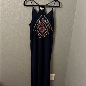 Kori Navy Maxi Dress with Pink & Yellow Aztec Embroidery